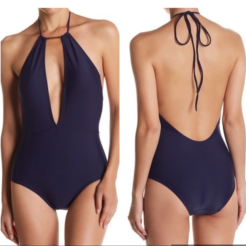 Ted Baker One Piece Halter Swimsuit Blue